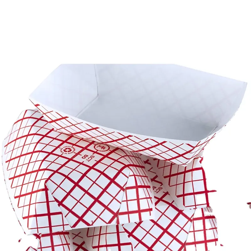 Plateaux alimentaires en papier 1lb petits carreaux jetables élégants plateaux à collations rouge et blanc bateaux sans plastique