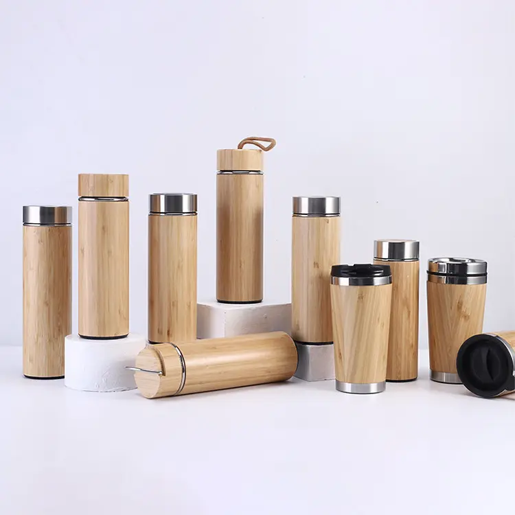 Termo de bambú portátil, botella de agua, taza de té de viaje con infusor y tapa, regalo único