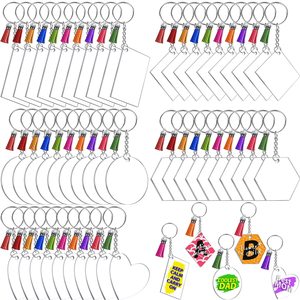 50PCS Blank Keychains for Vinyl Acrylic Keychain Blanks Bulk with 5 Shapes Clear Acrylic <strong>Disc</strong> Leather Tassel Charms <strong>Key</strong> Chains - Product Image 1