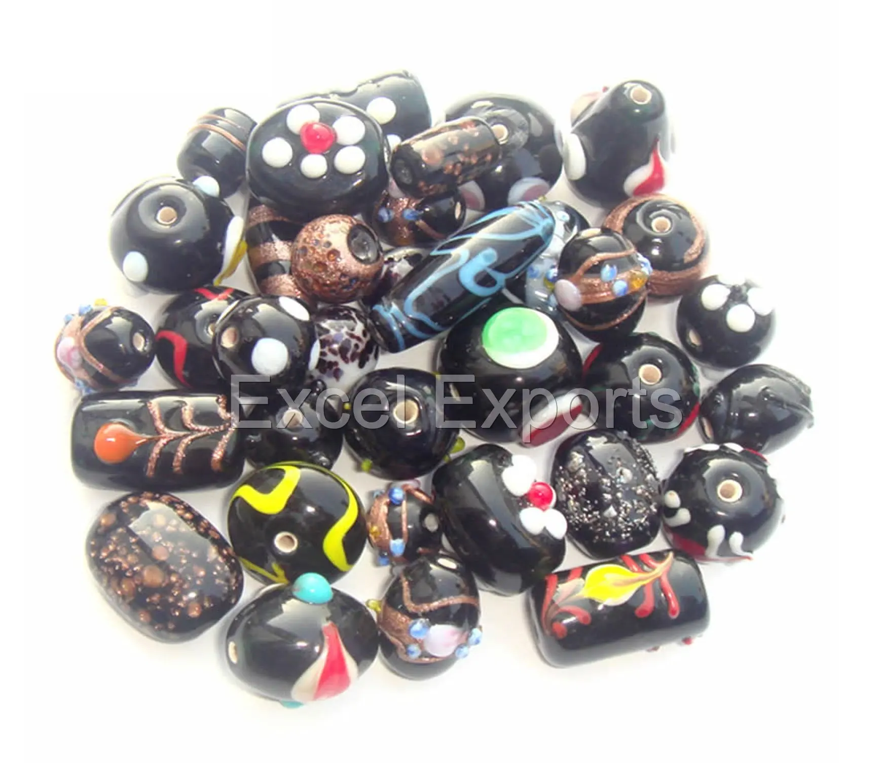Perle di vetro fantasia-combinazione nera con varietà di dimensioni e forme perline di vetro all'ingrosso.