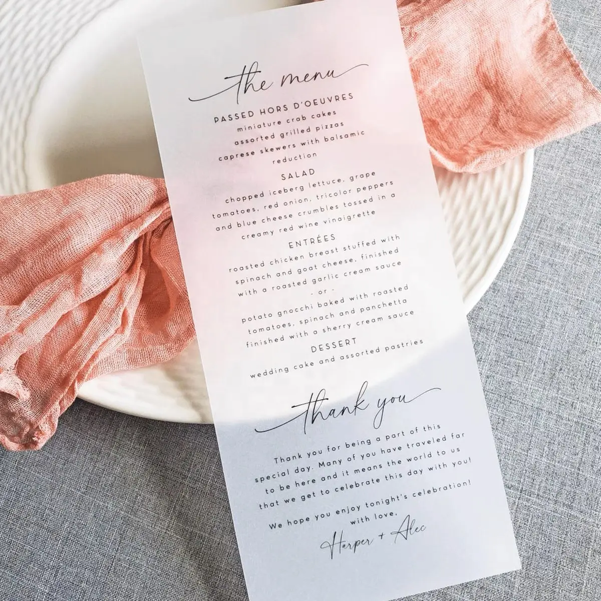 Papel de mantequilla transparente Frost ropa etiqueta invitación tarjeta de agradecimiento embalaje impreso papel de seda para ropa mantequilla