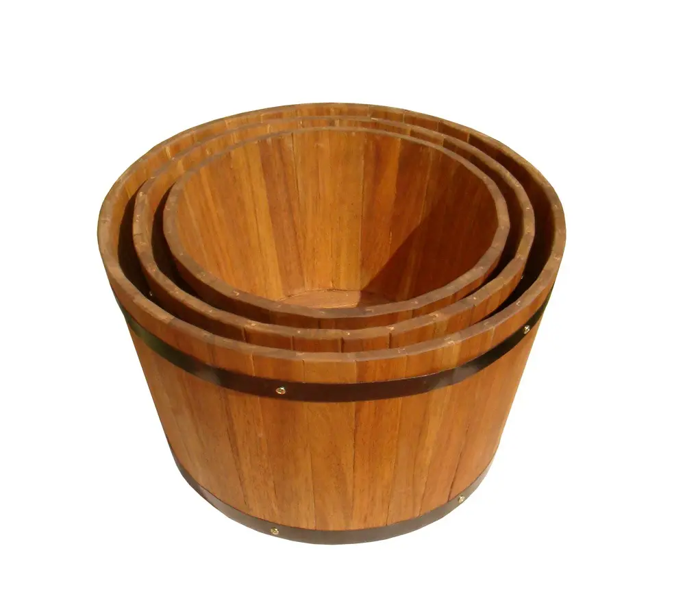 Outdoor wooden flower round box Planter Made of Wood Gold Color Multi Size High Quality from Vietnam Vendor