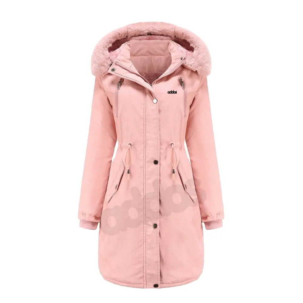 Son moda pembe renk özel tasarım kürk Hood tasarım kapşonlu polar kışlık ceketler ceket kadın Parka özel renkler ceketler