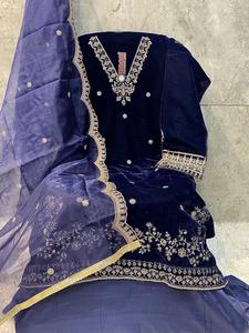 精致的6XL印度Shalwar Kameez重天鹅绒，优雅的网罩和柔软的Santoon底部优雅的冬季风格