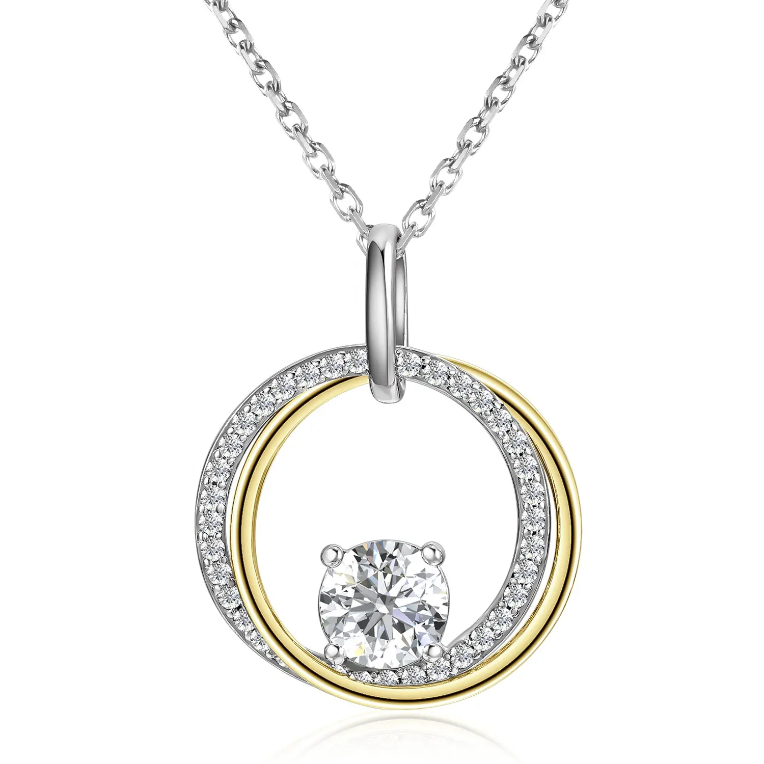 Nuovi gioielli con diamanti Moissanite di alta qualità collana con ciondolo a cerchio ad incastro in argento Sterling 925 per gioielli da donna del destino
