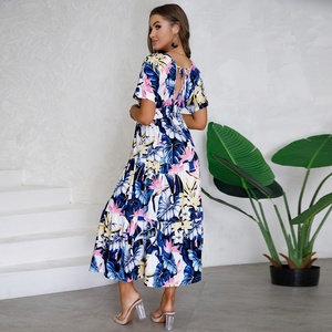 Toptan abd boyutu özel tasarım plaj elbise baskılı Lady 100% Rayon yaz rahat kısa kollu gömlek elbiseler