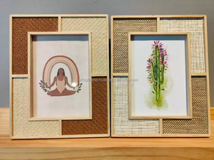 Marco de fotos de ratán rústico y moderno, cuadro decorativo para colgar en la pared, decoración artística