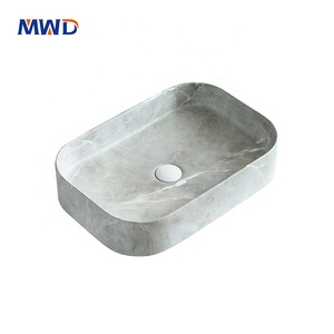 MWDモダン長方形ベッセルシンク丸角大理石亀裂テクスチャ浴室バニティベイシン - Product Image 1