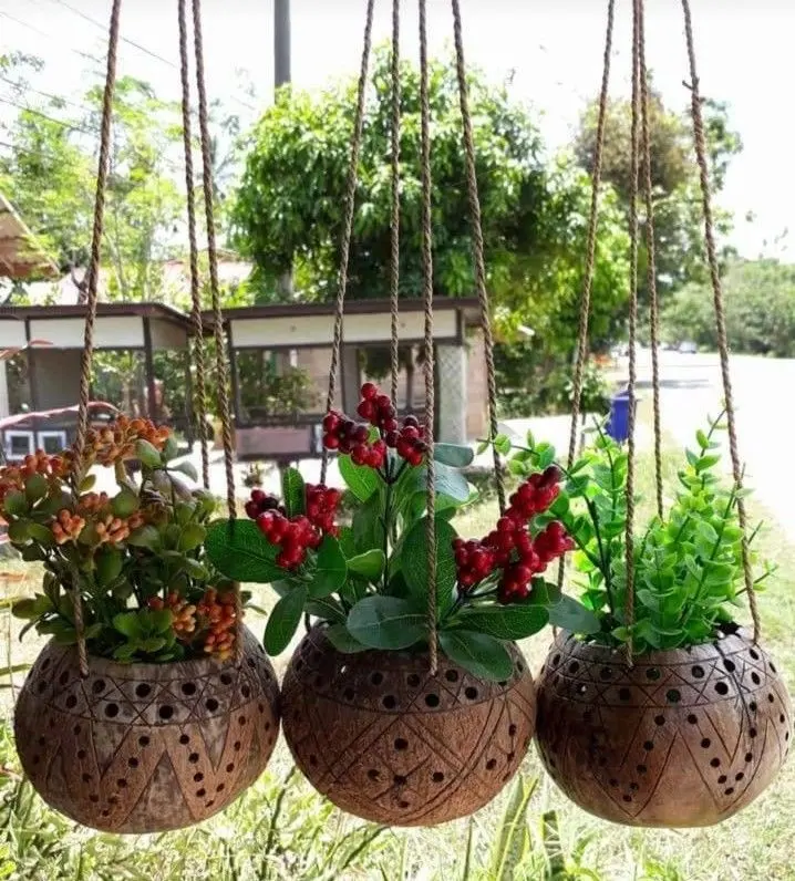 Maceta de cáscara de coco con logotipo gratis, para plantación de flores o jardinería, de Vietnam