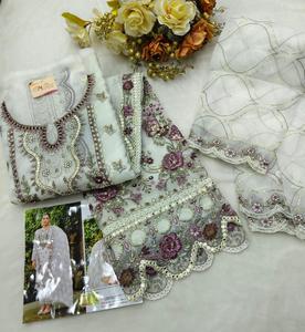 Graceful and Stylish Organza Shalwar Kameez Heavy Khatli Embroidery Santoon Patchwork Bottom &amp; Designer Dupatta for Parties - Product Image 1