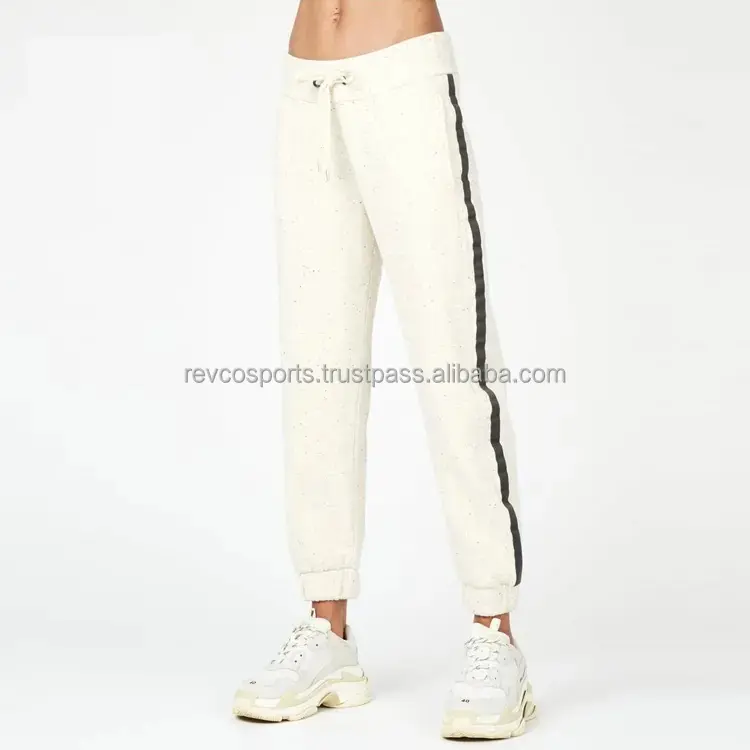 Ladies Sports Wear Cozy Design Sweatpants Women Sporty Stripe Yoga Pants Drawstring Waist White with black Strip women Joggers