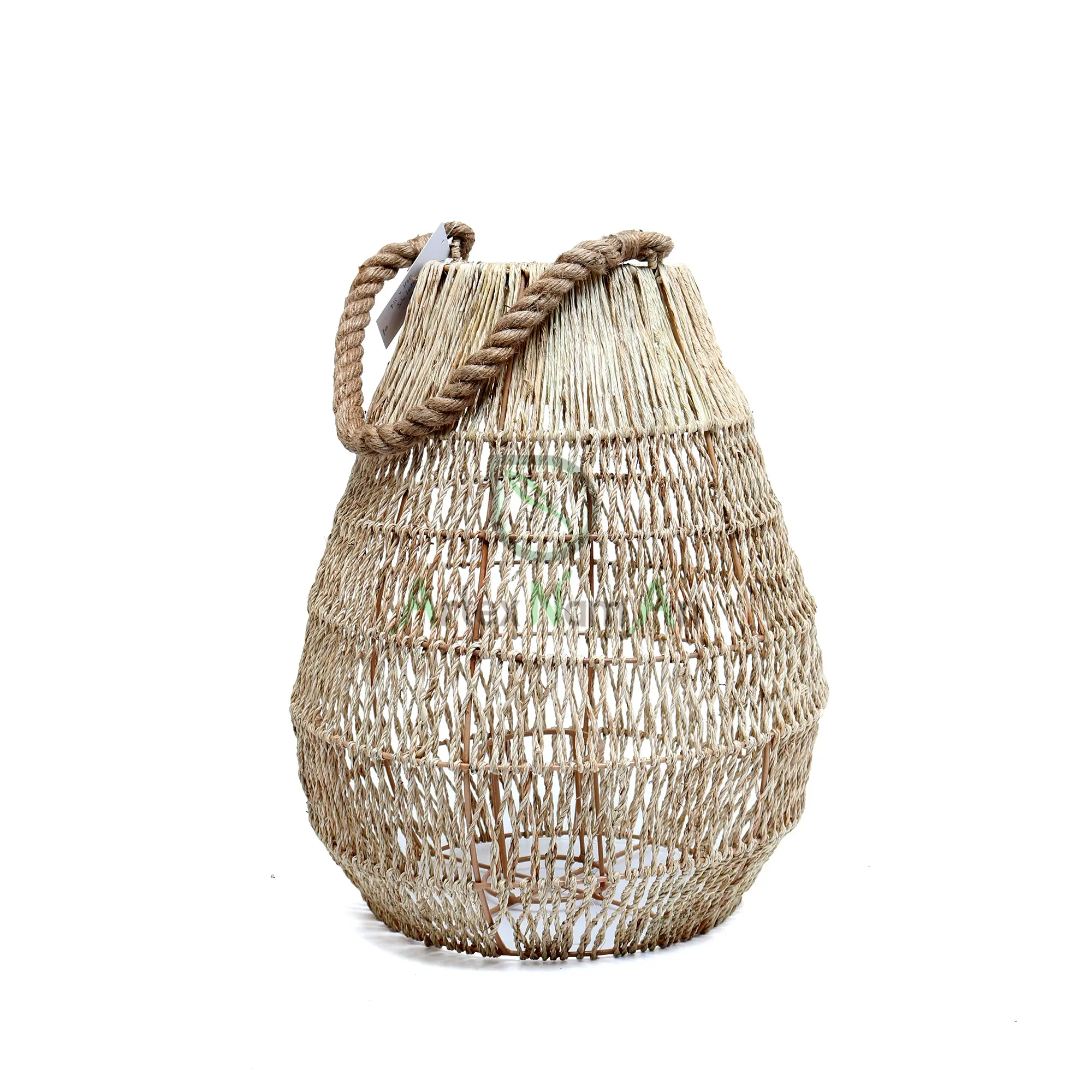 Natural jute hanging lantern with glass cup/large decorative woven candle lanterns/vintage floor lantern for home decor