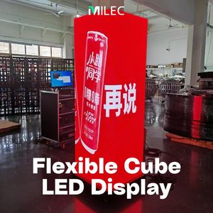 Milec P1.87แสดงผล LED ทรงลูกบาศก์ยืดหยุ่นหน้าจอแยกอัจฉริยะพร้อมจอแสดงผล4ทางจอแสดงผล360องศา
