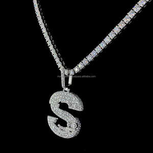 Güzel takı 3MM tenis kolye erkekler ve kadınlar takı 925 gümüş buzlu Out Hip Hop mektup "<span class=keywords><strong>S</strong></span>" Vvs Moissanite kolye