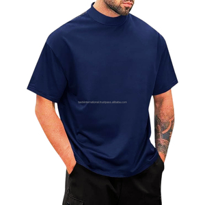 男式180克梭织t恤正式设计，实心印花刺绣图案圆领短袖 - Product Image 5