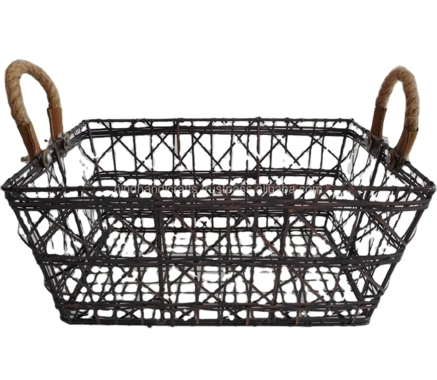 Alta qualidade antiga preto Iron Wire Basket para armazenamento de cozinha e uso talentoso design personalizado