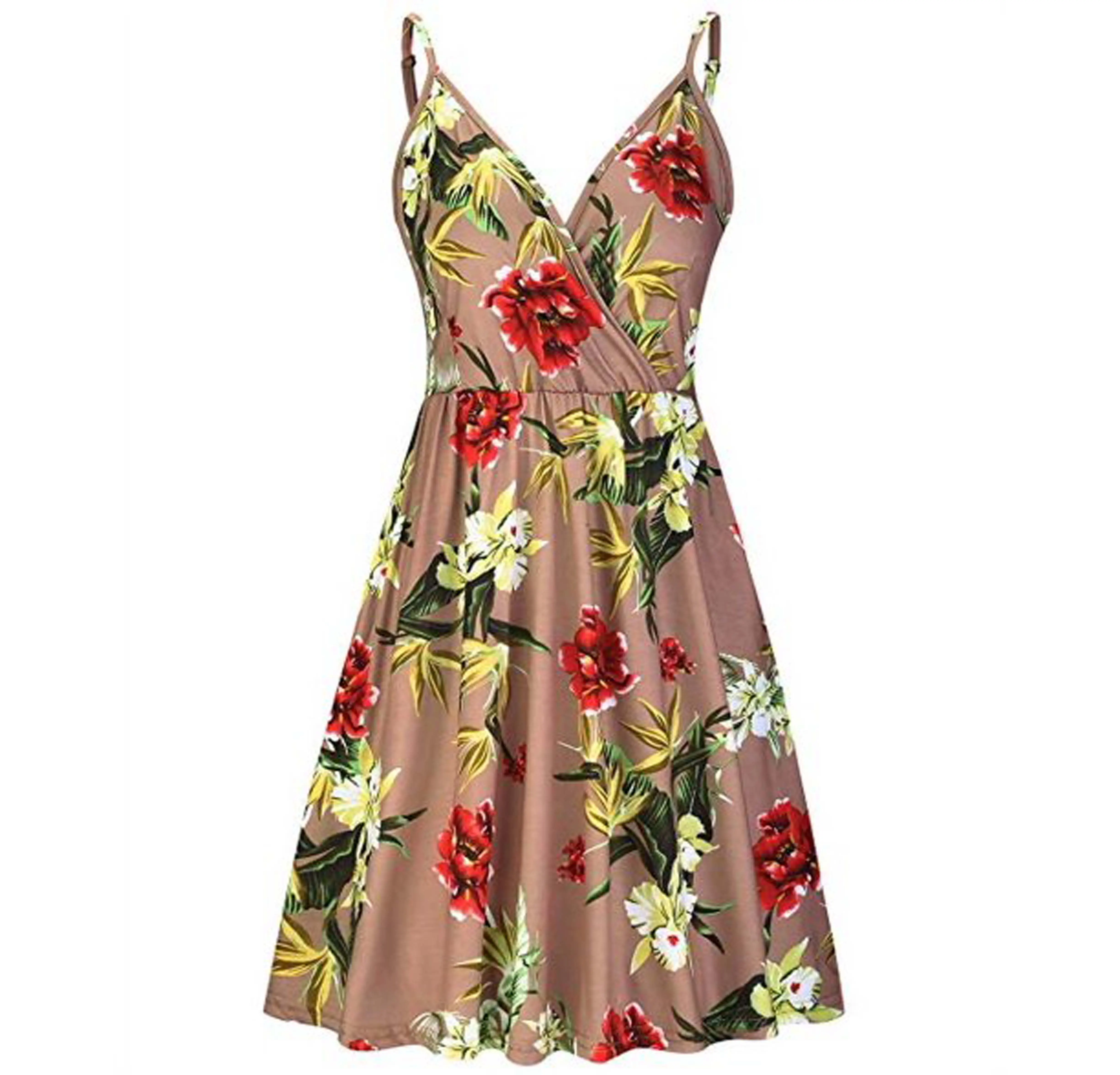 Vestido informal de verano con tirantes finos y estampado Floral, traje con escote en V y bolsillos para mujer y niña, 2022