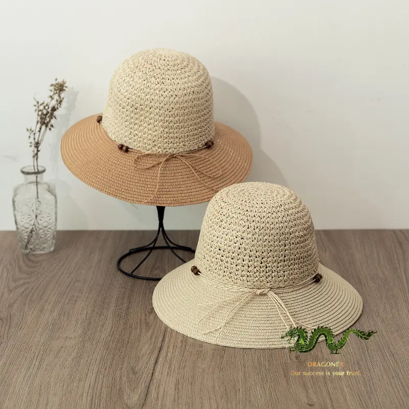 Nuevo verano Mujer plegable papel de ala grande trenzado viaje playa ocio protector solar flexible sombrero de paja para el sol