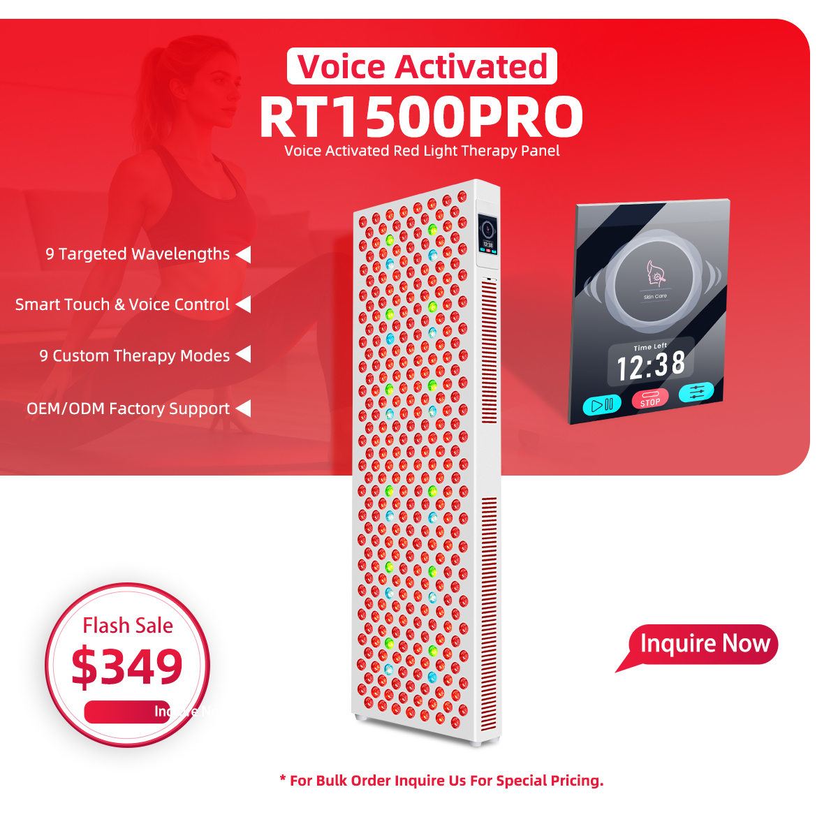 RT1500PRO 9 Wavelengths Voice Control Red Light Therapy Panel
