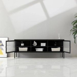 Hiện đại màu đen kim loại <span class=keywords><strong>TV</strong></span> sideboard chân cao Tủ lưu trữ với 2 Tempered Glass cửa ra vào và 2 Tier kệ cho phòng khách - Product Image 5