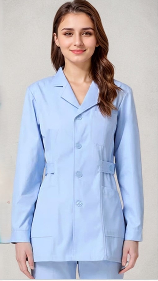 Chemise fine bleue manches longues avec col tailleur + pantalon