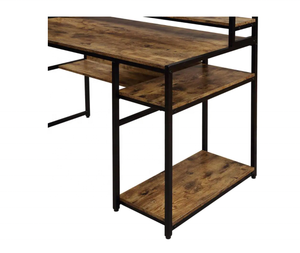 棕色家庭办公室，配有双层书架电脑桌 - Product Image 3