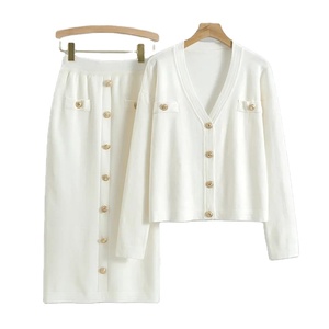 <strong>Ensemble</strong> Muslim Two Piece Sets Women Cardigan Sweater Buttons Knitted Coat Long Skirt Suit Knitting Skirts Outfits Modest - Product Image 1
