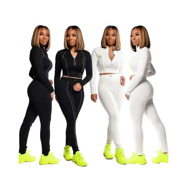 High quality sportswear 3m reflective spandex gym workout ladies tracksuit casual skinny hip hop fitness yoga sets tracksuits