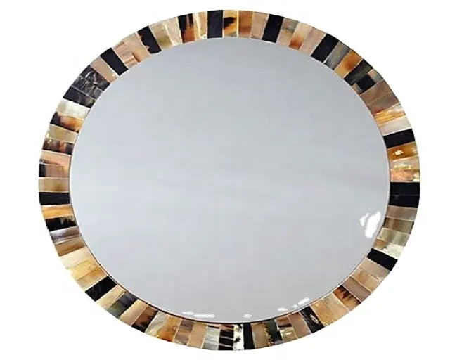 Marco de espejo con incrustaciones de cuerno de lujo para decoración del hogar, espejo de cuerno de estilo Vintage, accesorios decorativos para colgar en la pared hechos a mano
