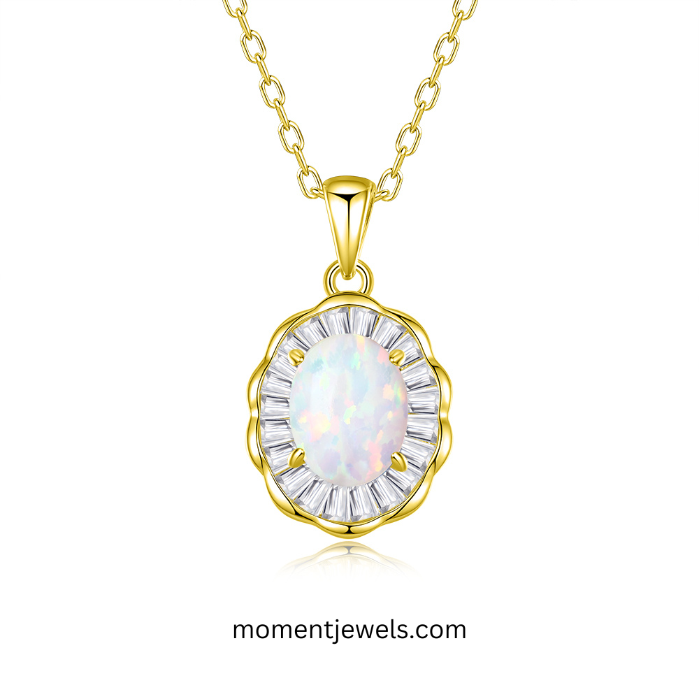 Yellow Gold White Opal