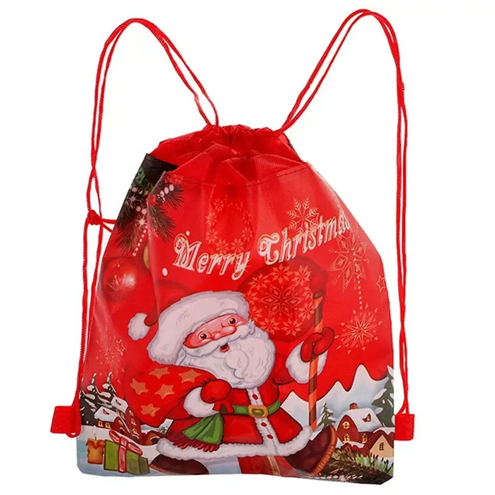 Reusable Large Christmas Drawstring Gift Bags Santa Drawstring Backpack