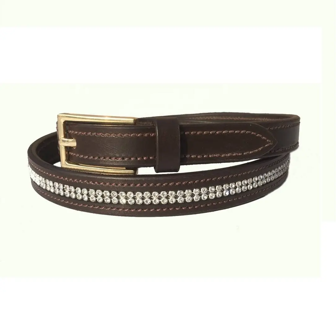 Cinturón de cuero con diseño de cristal, color marrón, hebilla occidental de alta calidad, cinturón de cuero para mujer, Material de piel de cobre de vaca Orig