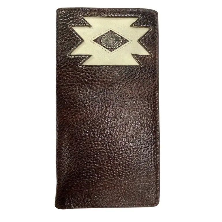 Cartera de cuero marrón estilo Rodeo para hombre con incrustaciones de cuero crema fabricante y proveedor indio superior