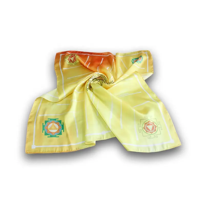 Como logotipo da empresa de vídeo premium seda cachecol de seda personalizado lenço 100% seda bandana para mulheres