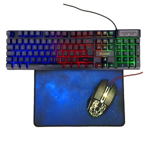 Juego combinado de juegos por cable 3 en 1 con iluminación RGB Ratón óptico Teclado retroiluminado LED para computadoras-Alfombrilla de ratón con interfaz USB - Product Image 1