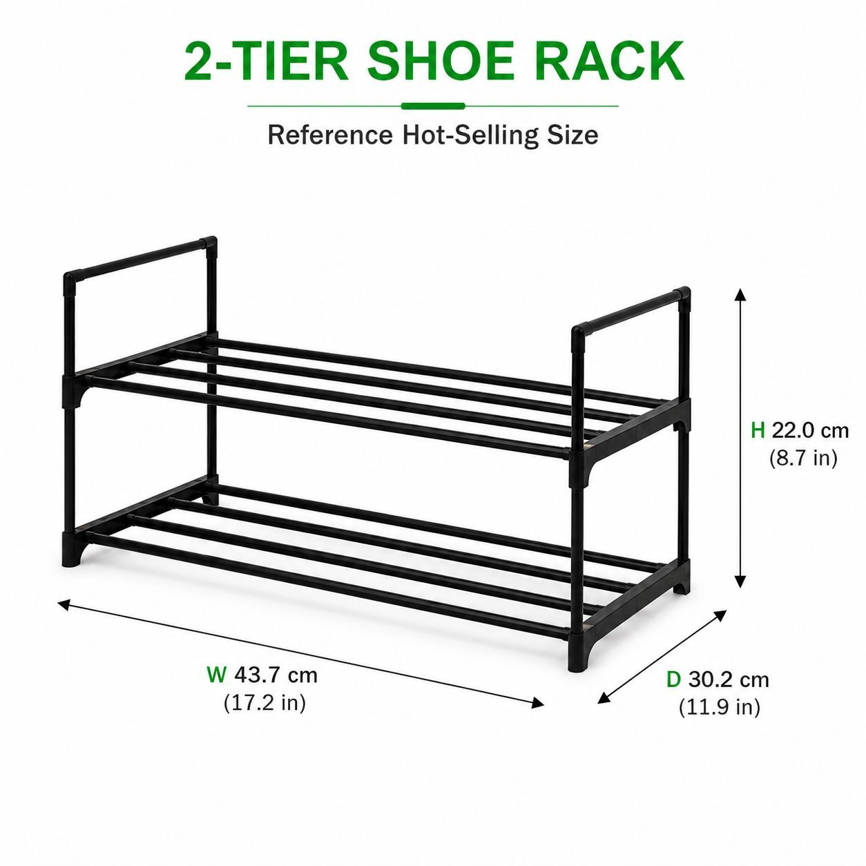 Étagère à chaussures noire à 2 niveaux