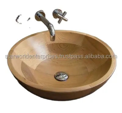 Ahşap lavabo antika ahşap kase Modern lüks tasarım Oval sanat lavabo otel el lavabo beyaz ve altın banyo