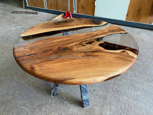 Clear Transparent Round <strong>Teak</strong>/Mango Epoxy Dining <strong>Table</strong> Elegant Modern Design with Elegant Round Edge Coffee End <strong>Kitchen</strong> Use Home - Product Image 4