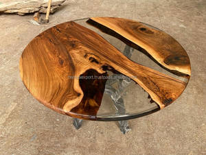Clear Transparent Round <strong>Teak</strong>/Mango Epoxy Dining <strong>Table</strong> Elegant Modern Design with Elegant Round Edge Coffee End <strong>Kitchen</strong> Use Home - Product Image 2