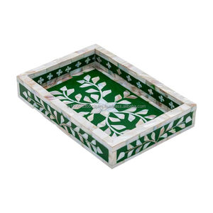 Ahşap servis tepsisi dekor veya otel/restoran kullanımı için Premium özelleştirilebilir yemek masası yuvarlak kemik kakma tasarımı - Product Image 2