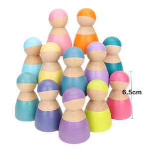 Montessori Wooden Rainbow Building Blocks Set DIY Kids Educational <strong>Toy</strong> for Hand Eye Coordination Includes Wood Balls and Dolls - Product Image 1