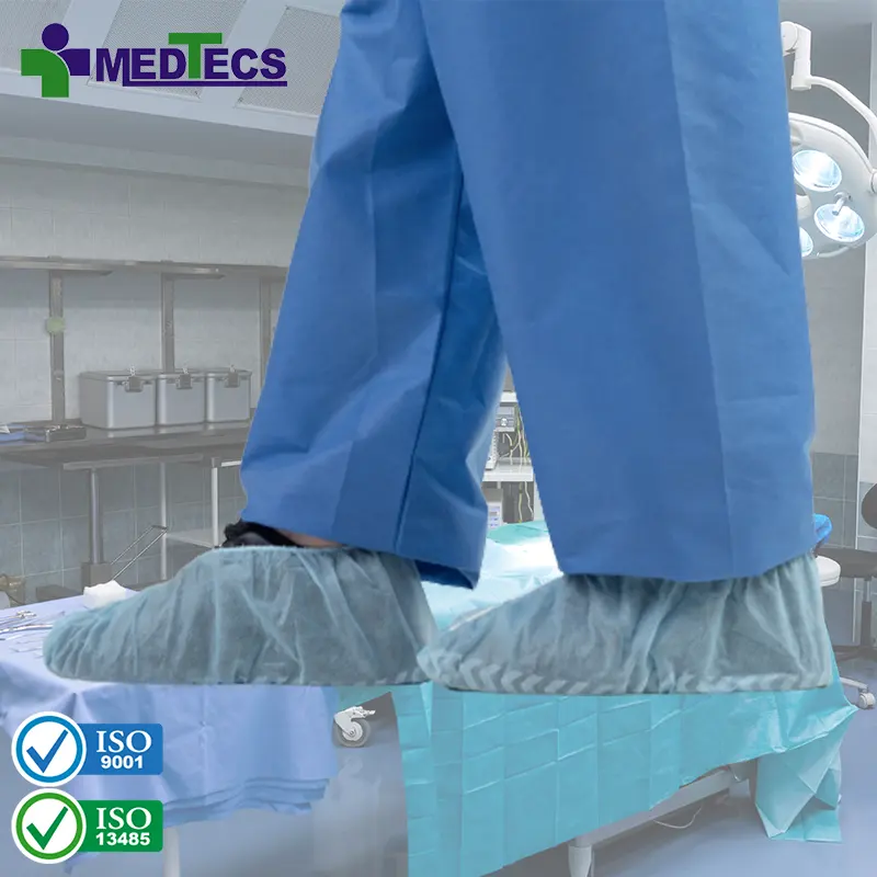 China Supplier Recyclable Medical Supply Anti Skid Cover Woven Blue Shoe Covers Disposable Non Slip