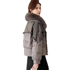 女式冬季羽绒服2024新款短款天然狐狸毛领白鹅羽绒服麂皮面料夹克