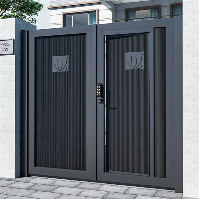 Çit sürgülü tasarım ızgara kapısı ev çift otomatik katlanır kapı Driveway Metal çit panelleri alüminyum