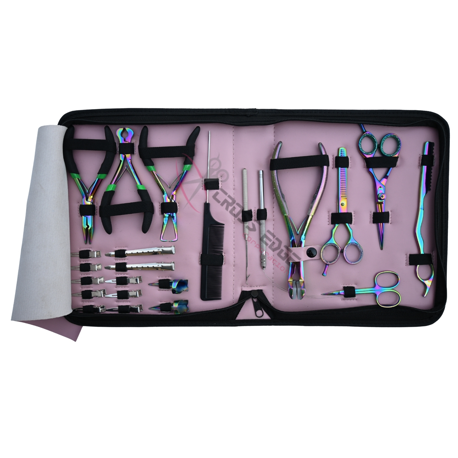 Kit d'outils pour extensions de cheveux arc-en-ciel et argent