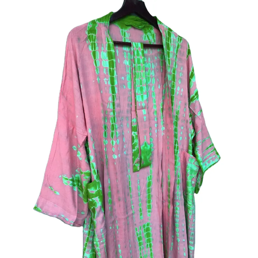 Hochwertige Tie Dye Work Frauen Kimono Kimono Robe Urlaub Urlaub Look Front Open Wide Langarm Freizeit kleider