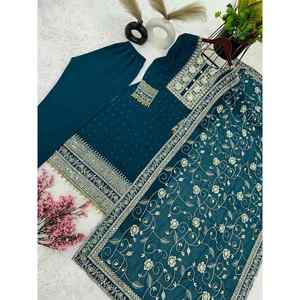 ATTRACTIVE GEORGETTE EMBROIDERY SEQUENCE WORK TOP <strong>BOTTOM</strong> WITH DUPATTA RAMA - Product Image 2