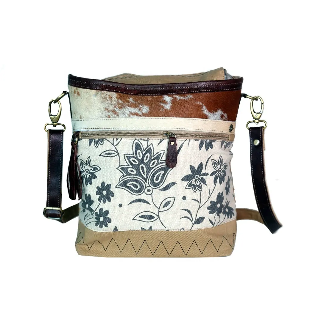 Tas tangan Mayra wanita Barat tas kanvas kulit sapi, cocok untuk penggunaan sekolah sehari-hari, ukuran tas 13.5 "P x 12.5" T 17RT2116-204