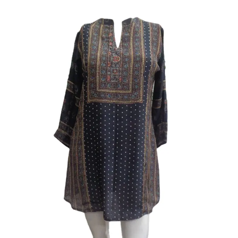 भारतीय पोशाक थोक विक्रेता: विस्कोस मुद्रित ट्यूनिक टॉप भारतीय जातीय विस्कोस मुद्रित ट्यूनिक टॉप - थोक आपूर्तिकर्ता
