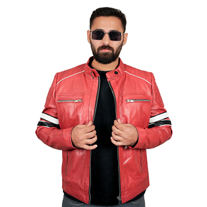 CRIMSON STRIDE 2024 erkek yarışçı ceket yeni moda klasik kırmızı Slim Fit deri tasarım boys 'klasik kırmızı deri ceket - Product Image 1
